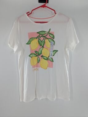Croft & Barrow White Lemon Graphic T-Shirt Large Limone Cotton Summer Tee NWT